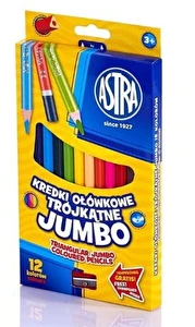 Kredki Astra Jumbo ołówkowe 12 kol + temperówka