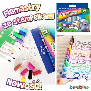 Flamastry Bambino ze stempelkami 12 kolorów