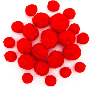 Pompony akrylowe mix Czerwone 24 szt