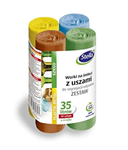 Worki z uszami do segregacji odpadów ZESTAW 35L 4x10szt STELLA