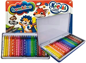 Kredki świecowe BAMBINO w metalowym opakowaniu 24 kol. glinka kaolinowa