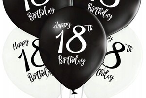Balony 18 urodziny 6szt MIX czarno białe