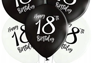 Balony 18 urodziny 6szt MIX czarno białe