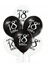 Balony 18 urodziny 6szt MIX czarno białe