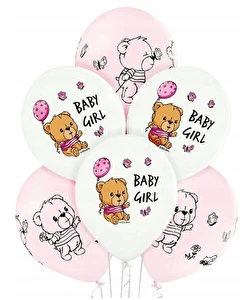 Balony 6szt Baby Girl! miś witaj kochanie