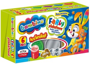 Farby plakatowe Bambino 6 kolorów 20 ml 4xbrokat