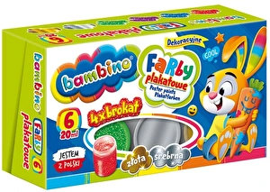 Farby plakatowe Bambino 6 kolorów 20 ml 4xbrokat