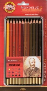 Kredki akwarelowe Koh-I-Noor Mondeluz 12 kol brązy w metalowym opakowaniu