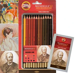 Kredki akwarelowe Koh-I-Noor Mondeluz 12 kol brązy w metalowym opakowaniu