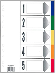 Przekładki numeryczne A4 plastikowe PP 1-5