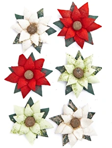Kwiaty świąteczne z brokatem mix 6 szt. CEKP-058