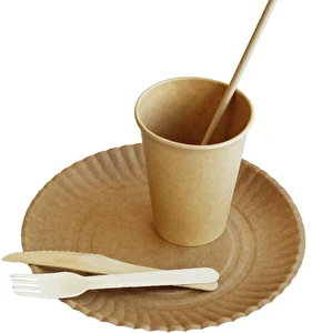 Zestaw ECO talerzyk + sztućce 1 osoba 5 elementów Kraft