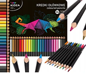 Kredki trójkątne w metalowym opakowaniu 24 kolory KIDEA