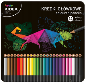 Kredki trójkątne w metalowym opakowaniu 24 kolory KIDEA