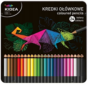 Kredki trójkątne w metalowym opakowaniu 24 kolory KIDEA