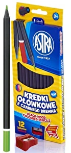 Kredki Astra ołówkowe trójkątne 12kol z czarnego drewna