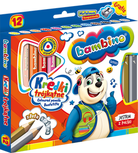 Kredki Bambino 12 kol Jumbo trójkątne + temperówka