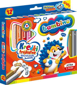 Kredki Bambino 12 kol Jumbo trójkątne + temperówka