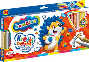 Kredki Bambino trójkątne 24kol w oprawie drewnianej + temperówka