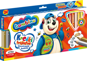 Kredki Bambino trójkątne 24kol w oprawie drewnianej + temperówka