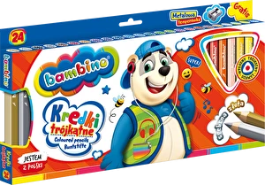 Kredki Bambino trójkątne 24kol w oprawie drewnianej + temperówka