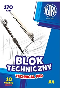 Blok techniczny A4 170g/m2 10 akr. biały Astra