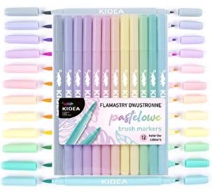 Flamastry 2w1 pastelowe B brush 12 kolorów Kidea