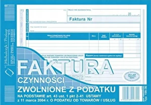 Faktura czynności zwolnionych z podatku A5 198-3E 80k
