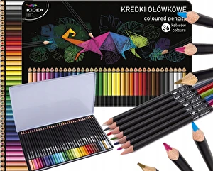Kredki trójkątne w metalowym opakowaniu 36 k KIDEA