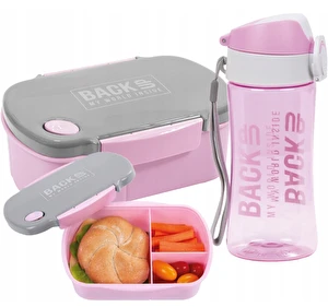 Zestaw śniadaniowy Bidon Śniadaniówka BackUp 7 Szaro/Różowy