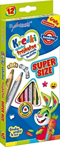 Kredki ołówkowe trójkątne SUPER SIZE 12 kol + temperówka