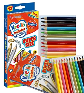 Kredki ołówkowe trójkątne SUPER SIZE 12 kol + temperówka