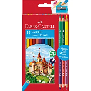Kredki ołówkowe FABER-CASTELL 12 kol + 3 dwustronne kredki + temperówka