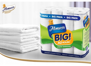 1 Papier toaletowy 3 warstwowy celuloza Almusso BIG 40 rolek biały