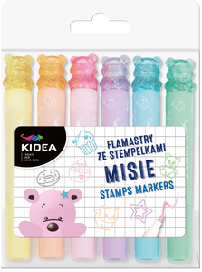 Flamastry dwustronne ze stempelkami misie 6 szt Kidea