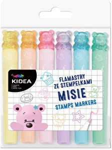 Flamastry dwustronne ze stempelkami misie 6 szt Kidea