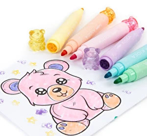 Flamastry dwustronne ze stempelkami misie 6 szt Kidea