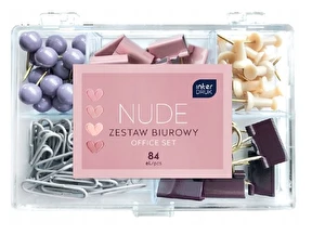 Zestaw biurowy 84 elem. spinacze, pinezki, klipy Nude