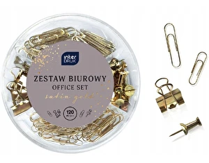 Zestaw biurowy 120 elem. spinacze, pinezki, klipy Satin Gold