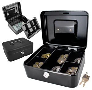 Kasetka metalowa  na pieniądze bilon Sejf + Klucz czarna