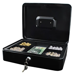 Kasetka metalowa  na pieniądze bilon Sejf + Klucz Duża czarna