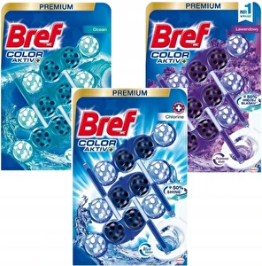 3x Bref Power Aktiv Color zawieszka kostka do WC Flowers Ocean Chlorine 3x50g