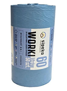 Worki na śmieci PROEKOLOGICZNE mocne 60L 50 szt niebieskie