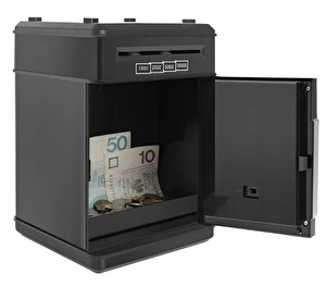 Sejf Skarbonka dla Dzieci na PIN Banknoty Bankomat Monety + Kod Wpłatomat