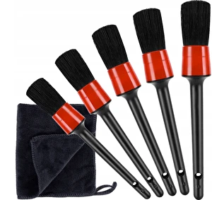 Pędzle Detailingowe Zestaw Pędzelki do Czyszczenia Samochodu 5szt +ścierka
