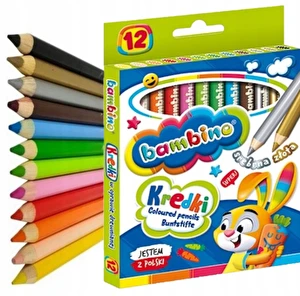 Kredki Bambino Ołówkowe Grube 12 Kolorów drewniane Złota Srebrna