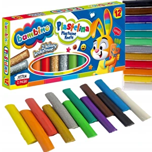 Plastelina BAMBINO 12 kolorów 2 kolory brokatowe
