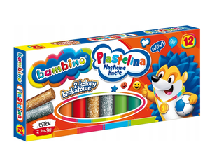 Plastelina BAMBINO 12 kolorów 2 kolory brokatowe
