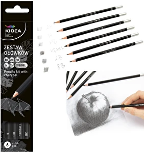 Zestaw do szkicowania ołówków 2H, 2B, 8B, H, HB i węgiel Kidea 6 szt.