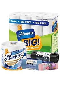 Zestaw IV Papier toaletowy Almusso ręcznik Huragan worki 120l 35l 60l